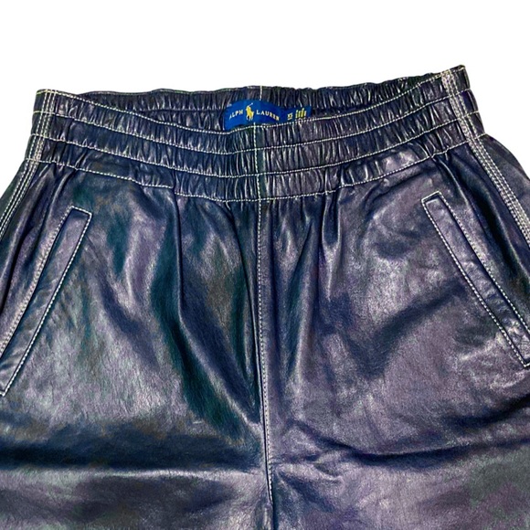 NWT Polo Ralph Lauren Blue Label Navy Leather Joggers - Sz XS - Picture 7 of 10